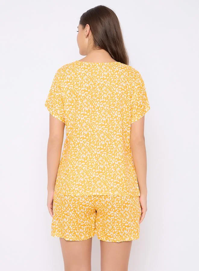 Clovia Yellow Animal Print Top and Shorts Set for Women | Best Price UAE